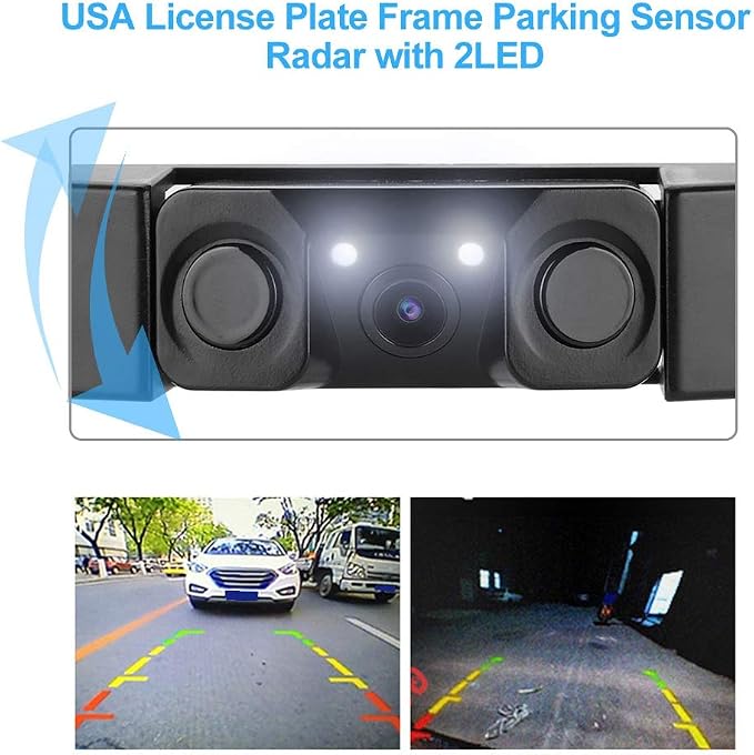 Car License Plate Frame Backup Camera Parking Sensor, 170° View Angle Universal IP67 Car License Plate Frame Camera, Vehicle Universal Reversing Assist Security