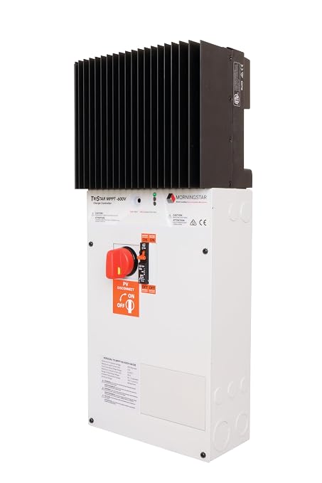 Morningstar Tristar MPPT 600V Solar Charge Controller w/ Disconnect Box (TS-MPPT-60-600V-48-DB) - Intelligent High Voltage Solar Panel Regulator for LA/Li Batt. 97.9% Effic. Data/Comms