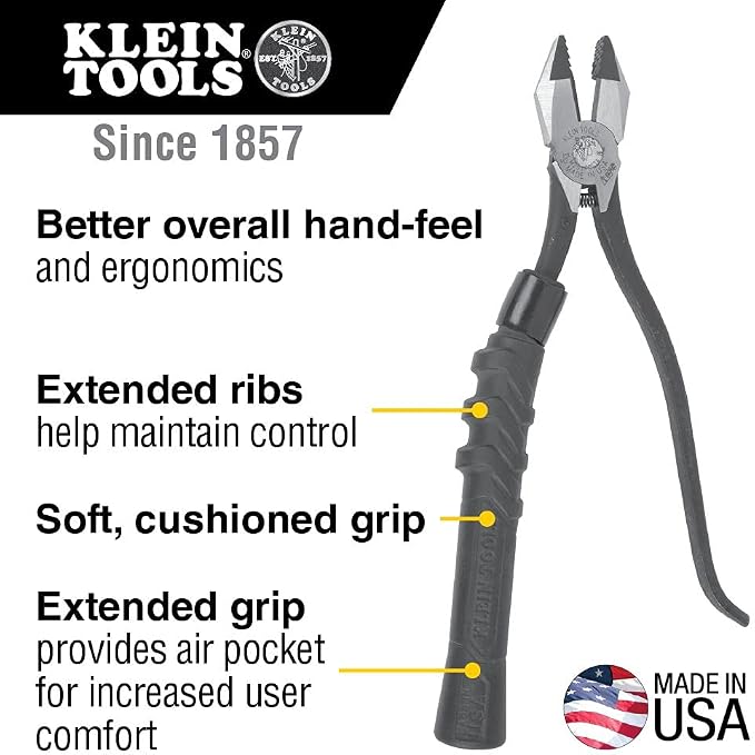 Klein Tools Diagonal Cutters, Slim Head Linesman Pliers Bundle with Plier Cushion Grip Kit for Cat No. 201-7CST, Made in USA