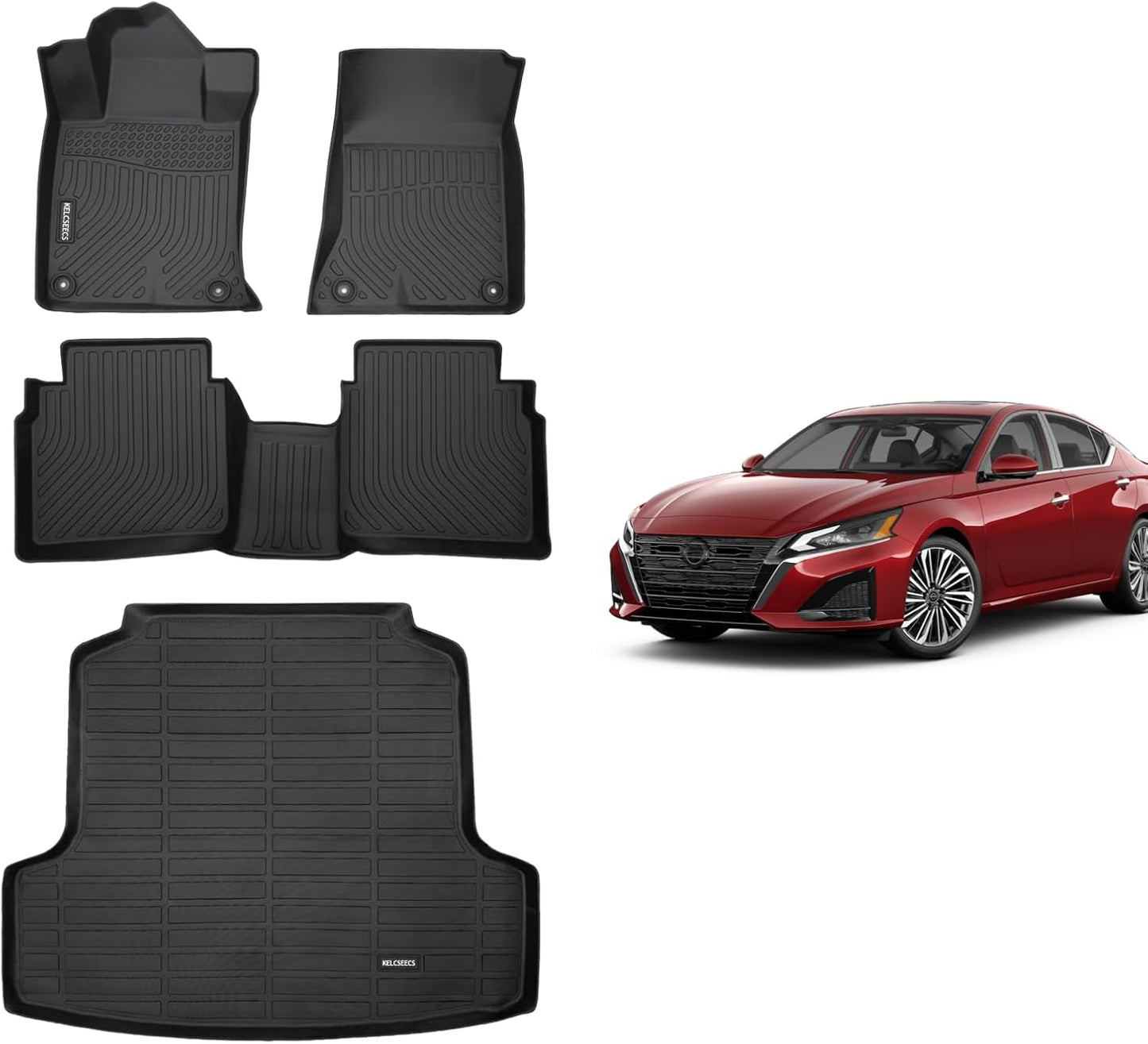 KELCSEECS Floor Mats & Cargo Liner Custom for Nissan Altima 2019-2025 All Weather Protection TPE Floor Liners Front& Rear Row Full Set Accessories Black