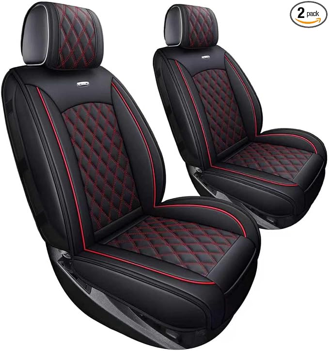 Aierxuan Chevy Chevrolet Silverado GMC Sierra Front Seat Covers Pickup Custom Fit 2007-2026 1500 2500HD 3500HD Crew Double Extended Cab Waterproof Leather Protectors (2 PCS Front, Black-Red)