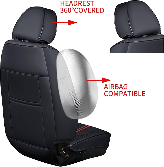 GXT Deluxe Faux Leather Full Coverage Car Seat Cover Anti-Slip Universal Fits for Sedans SUV Pick-up Truck with Headrests,Interior Accessories(Black with Red Strip)