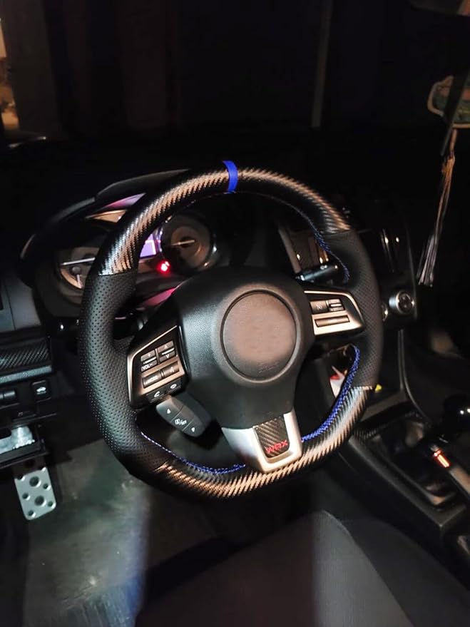 Carbon Fiber Leather Steering Wheel Cover for Subaru WRX STI 2015 2016 2017 2018 2019 2020 2021 / Subaru Levorg 2015-2019 Custom Fit OEM Suede Interior Accessories (5)