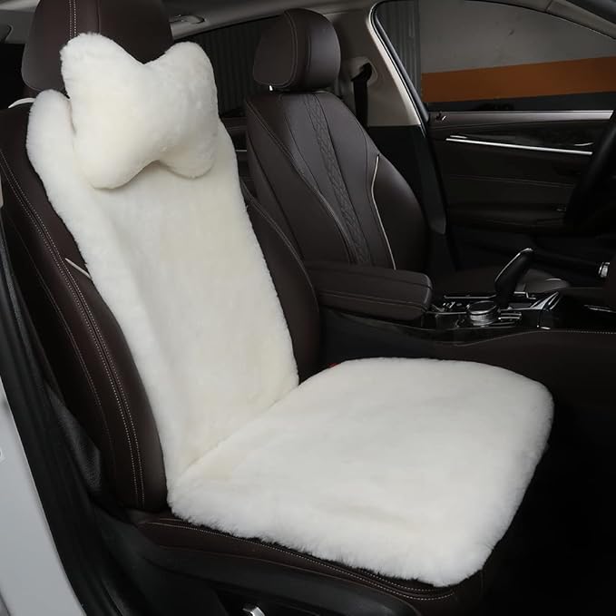 OGLAND Fuzzy Fluffy Fur Sheepskin Car Seat Covers for Universal Auto Seat Cushion Auto Accessories, for 1 Front Seat(3 Pack Front, White)