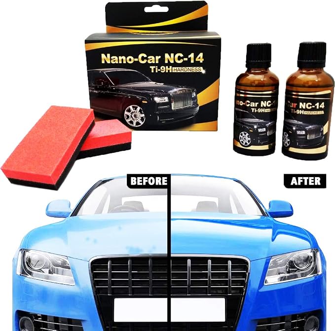 Nano Car NC-14 Car Paint Protection and Sealant Water Oil Mud Repellent Transparent Coating for Restoring and Preserving Cars Exterior – Powered by Titanium Ti-9H Hardness Gold Label [2 Coats] 100mg