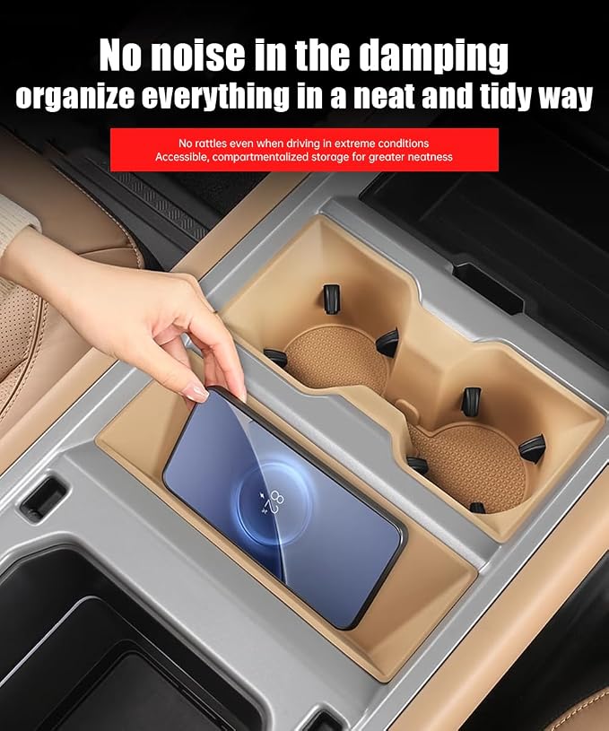 Center Console Storage Box for 2025-2026 Land Rover Defender 90 110 130 Wireless Charging Mat Cup Holder Interior Storage Silicone Mat Tuning Supplies Accessories (2025 Defender (Dark Beige))
