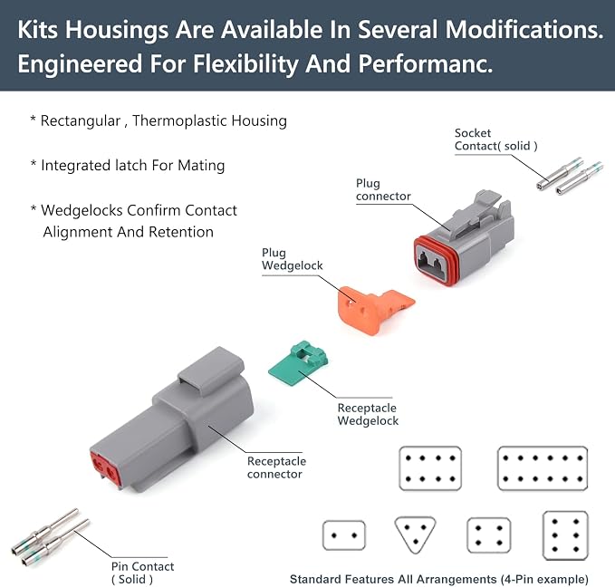 Newdeli 636PCS Deutsch Connector Kit 2 3 4 6 8 12 Pin DT Connectors with Deutsch Crimp Tool(14-20AWG) and Pin Removal Tool Size 16 Solid Contacts Waterproof Automotive Electrical Wire Connectors