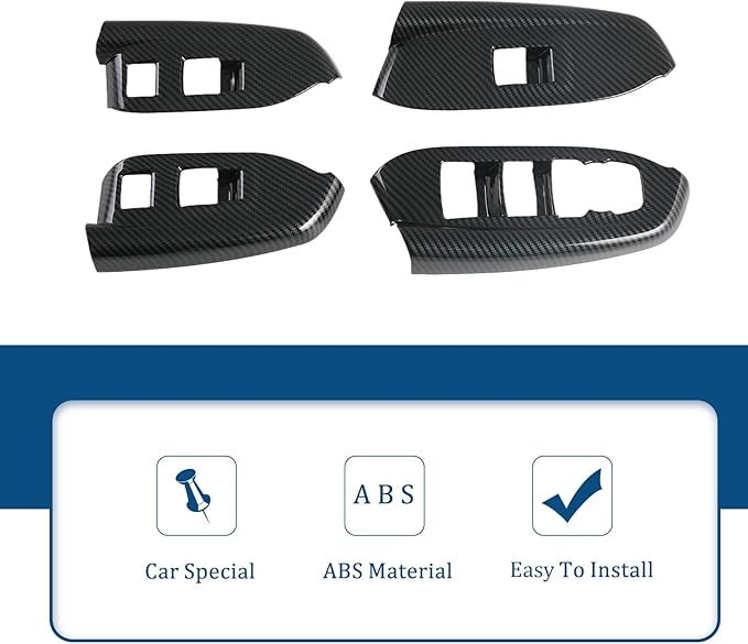4 PCS Window Lift Switch Panel Frame Cover for Chevrolet Trailblazer 2024-2026,Car Door Windows Glasses Lifter Button Trim Decoration Accessories (ABS Imitation Carbon Fiber Pattern)