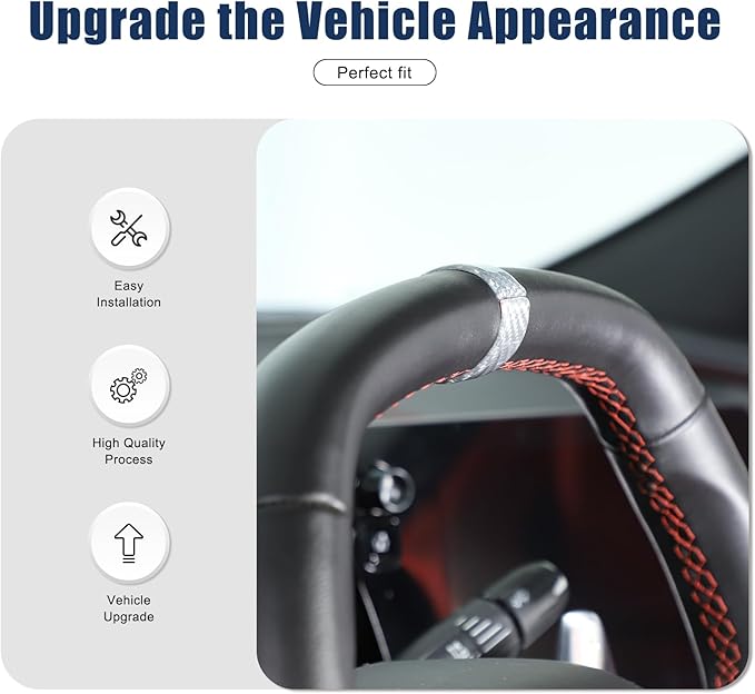 Daeiclru Real Carbon Fiber Steering Wheel Circle Cover Sticker Compatible with Chevrolet Corvette C8 Stingray 2020-2025, Steering Wheel Top Center Guide Decorative Accessories (Silver)