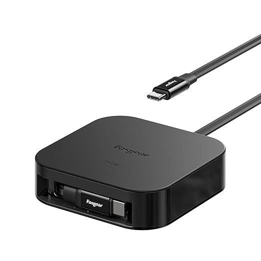 Fasgear 240W USB C to USB C Retractable Cable 6.6ft - 5A PD/PPS Fast Charging USB 2.0 Type C Cord Compatible with iPhone 17, MacBook Pro M4, Galaxy S25 Ultra, Huawei Mate 80 (Black)