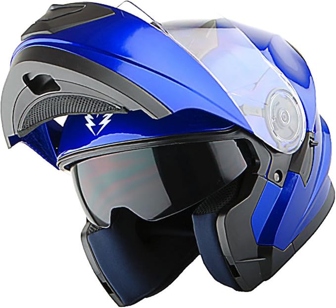 1Storm New Motorcycle Bike Modular Full Face Helmet Dual Visor Sun Shield with Rechargeable LED Tail Light: Glossy Blue