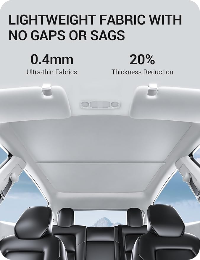 BASENOR 2024-2020 Tesla Model Y Sunshade Roof, [Nano Ice-Crystal Coatings] Heat Insulation Glass Roof Shade, Top Window Retractable Sun Protection, Sunroof Blocking Cover for Model Y Gray