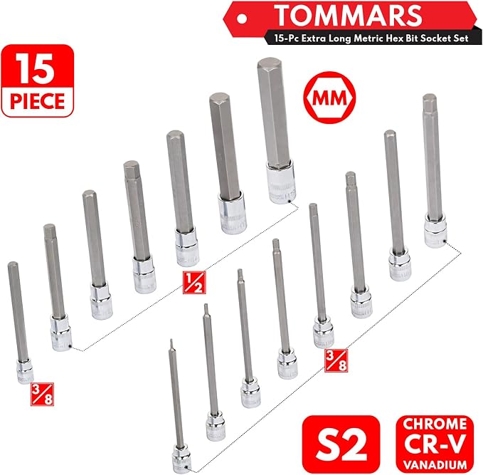 32 PCS SAE & Metric and 15 PCS Long Metric Master Allen Hex Bit Socket Set
