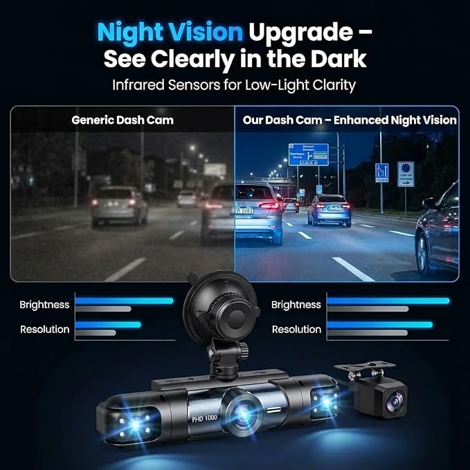 Dash Cam Front and Rear Inside,4 Channel,IR Night Vision for Driver(Grey) | Loop Recording,3.16 Inch IPS Screen,Parking Mode,360° Dash Cam