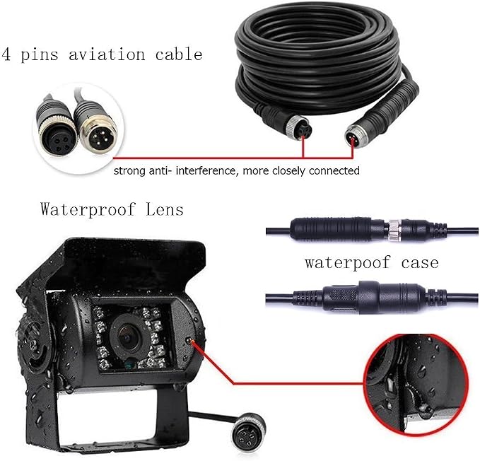 Vehicle Backup Camera Wired Backup Camera 9 Inch 4 Split Monitor with 2 x Front View Cameras 2 x Rear View Cameras with 170° 18 IR Night Vision IP 67,12-35V, Suitable for Trucks,Buses, SUVs,Trailers