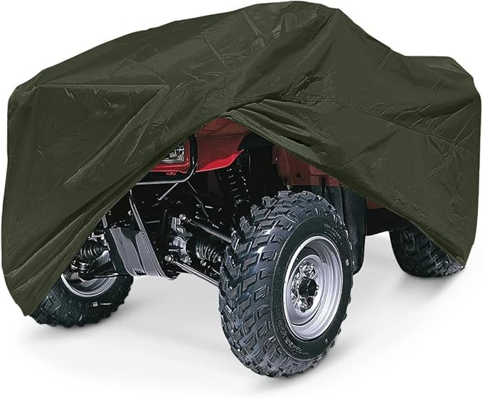 EliteShield Lightweight ATV Cover, Weatherproof Quad Cover, Water and Wind Resistant Four Wheeler Cover, Riding Lawn Mower Cover, Olive Drab Color fits 65" Long