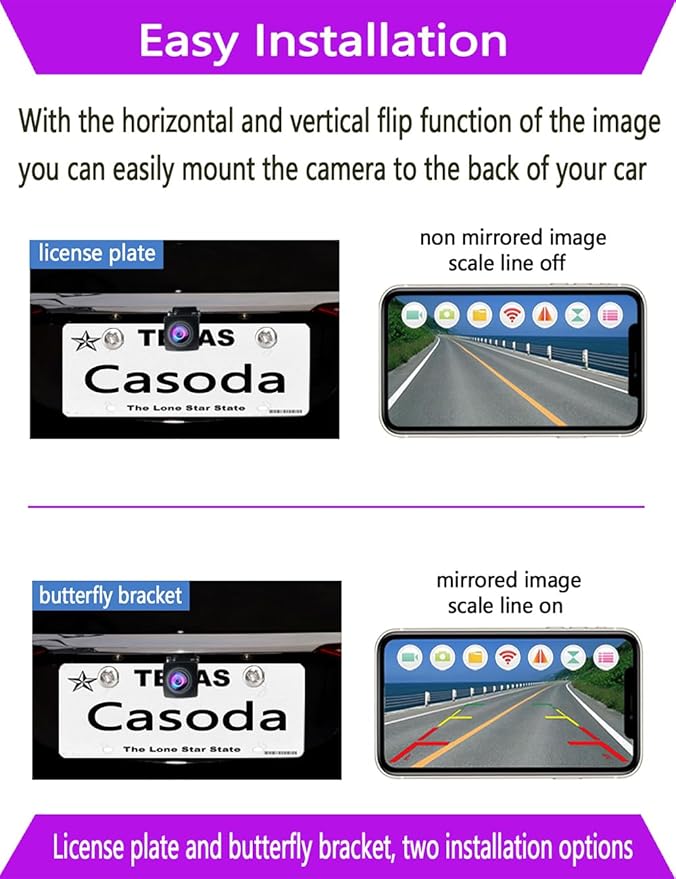 WiFi Backup Camera, Strong 5G WiFi HD1080P Clear Picture, Wide Angle Rear View Reverse Back up Camera, Night Vision Waterproof License Plate Reversing Rearview Camera for Car SUV Pickup iPhone