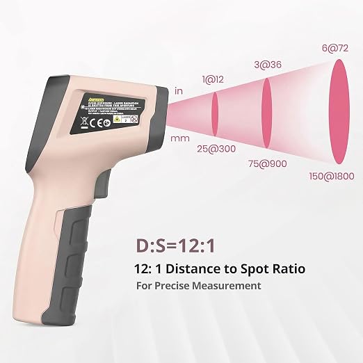 Tilswall Infrared Thermometer Gun, Laser Temperature Gun, -50°C~600°C (-58F~1112F) with Adjustable Emissivity, for Cooking/BBQ/Vehicle Repair, Meat Thermometer Included, Not for Human(Pink),W301