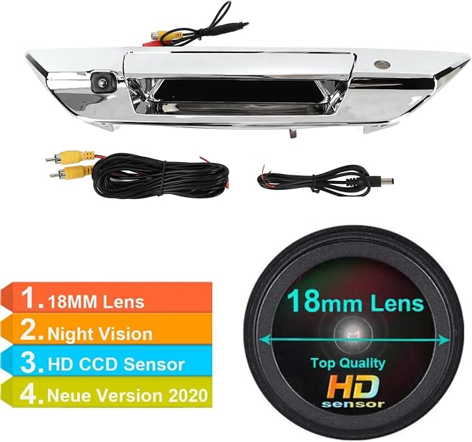 Car Trunk Handle Color Backup Camera Wide Angles Reverse Rear View for Safe Driving (Silver)