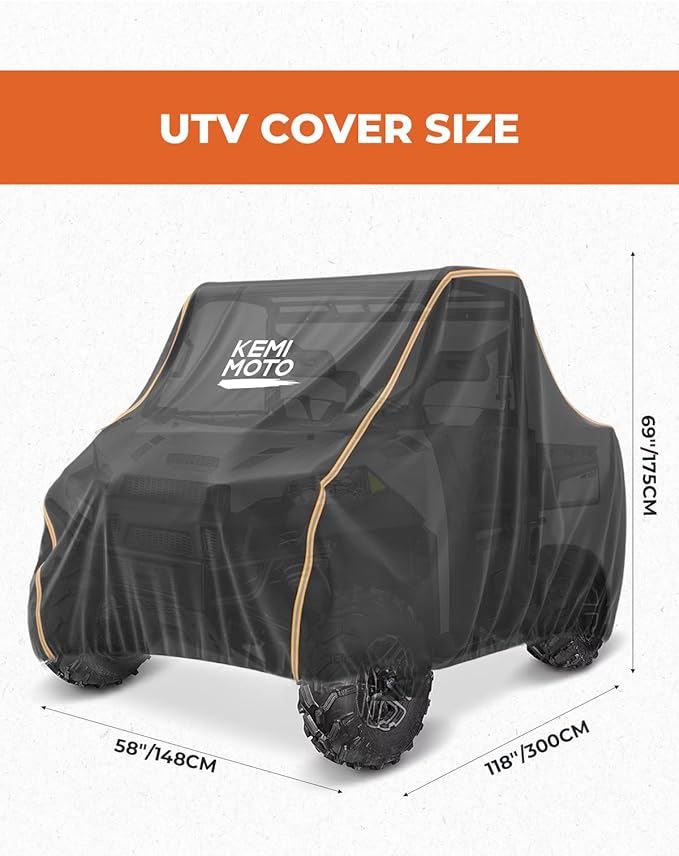 KEMIMOTO UTV Cover, All-Weather Protection UTV Cover Two Seater Compatible with Polaris Ranger 570 500 CFMOTO Zforce 800 2-3 Seaters 118" x 69" x 58"