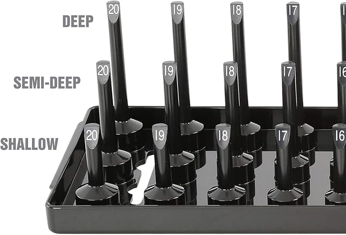 OEMTOOLS 22337 3-Post SAE And Metric Socket Tray Set, 6 Piece, Deep, Shallow, And Impact 3 Row Socket Organizer for Tool Box Drawer, 1/4, 3/8 and 1/2 Inch Drive, SAE And Metric, Black, Green