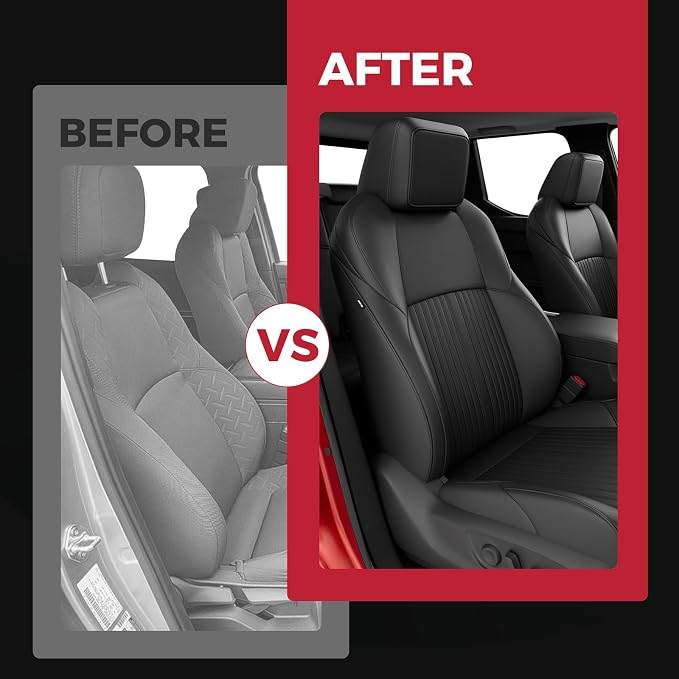 FREESOO Custom Fit Leather Tacoma Seat Covers Full Set Gen 4Th 2024-2026 Double Cab, for Sr/Sr5/Trd Prerunner/TRD Sport/TRD Off-Road/Limited, Seat Covers for Tacoma (5 Seats, Black)