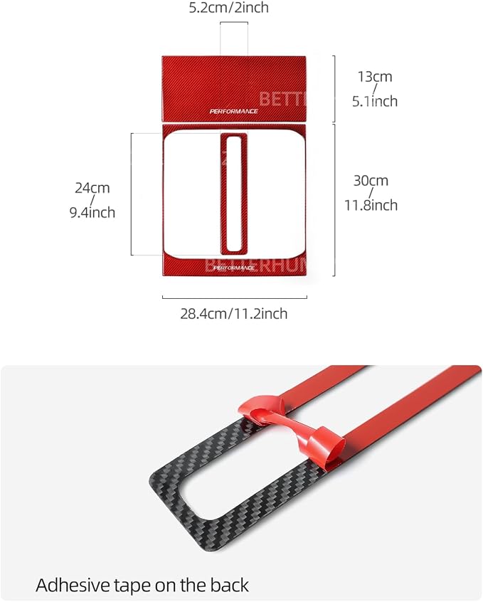 BETTERHUMZ Car Center Console Compartment Cover Sticker for Ford F150 2021 2022 2023 2024 2025 Carbon Fiber Interior Accessories (Red)