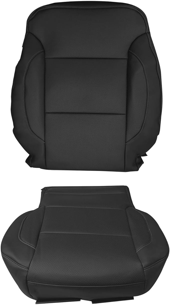 Front Driver or Passenger Side Bottom & Upper Leather Seat Cover Black Fit for Chevy Silverado Tahoe Avalanche Suburban GMC Sierra 2015-2019