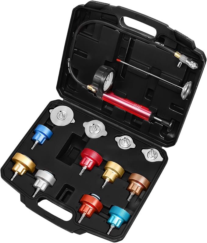 JIFETOR 14PCS Radiator Pressure Tester Tool Kit with Aluminium Pump and Metal Adapters, Black