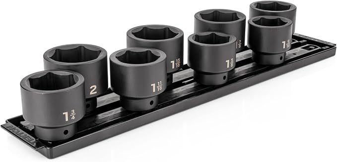 TEKTON 1/2 Inch Drive Shallow 6-Point Impact Socket Set with Rails and Tray, 8-Piece (1-9/16-2 in.) | SID92106