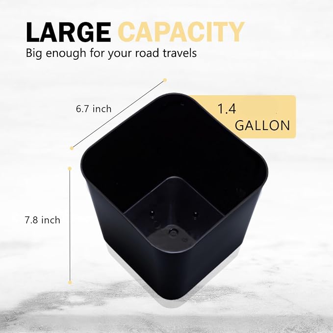 Black Car Trash Can Plus Trash Bag Bundle – Waterproof, w/Floor Mat Clip, Leakproof Build, Portable – Includes 1 Roll Inside + 6 Extra Roll (140pcs Total) – Black, Large – for Cars, SUV, &