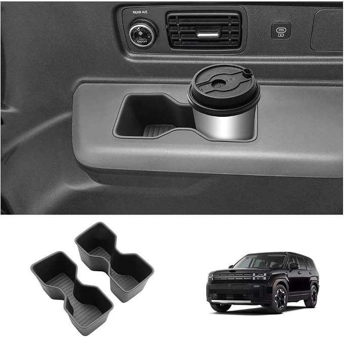 LUWU 2025 2026 Santa Fe Rear Third Row Cup Holder Compatible with Santa Fe 2024 2025 2026 Interior Accessories Premium TPE Center Console Cup Holder Spill-Proof, Easy Install & Clean, 2-Pack