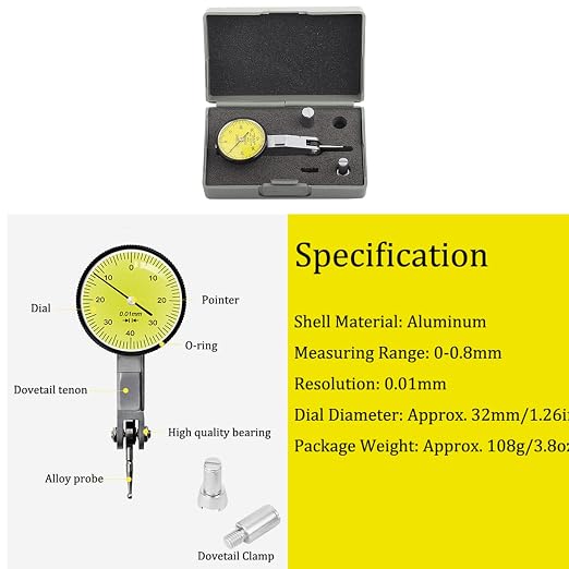 CNC Dial Test Indicator .0001 Test Indicator 1 4 Collet Aluminum 0 0.8Mm 0.01Mm Metric Dovetail Rails Dial Test Indicator Dial