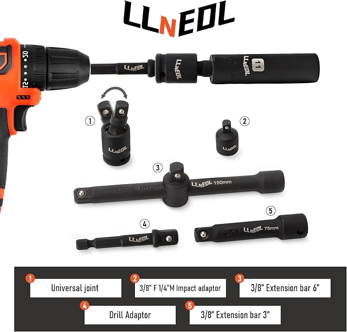 LLNEDL Impact Socket Set 3/8 Drive,95Pcs Deep&Shallow Socket Wrench Set,6 Point Metric&Standard Full |5/16"-3/4",8-22mm| with Spark Plug Sockets,72T Ratchet Handle, Screwdrivers for Automotive&Home
