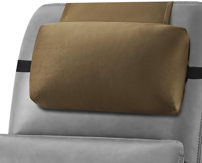Head Recliner Pillow Adjustable Shredded Memory Foam Headrest Pillow for Recliners,Non-Slip Velvet Cushion for Pain Relief Neck Support Pillow for Travel Home Recliner Sofa Armchair (Brown)