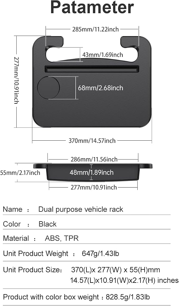 Double-use Steering Wheel Tray & Car Seat Gap Filler Organizer & Centre Console Storage Box,Car Desk/TableTray for Laptop, Eating & Work (【Integrated】 2-in-1)