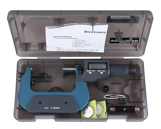Accusize Industrial Tools 2-3''/50-75mm by 0.00005'' 2 Keys Electronic Digital Outside Micrometer, Md71-0003 | 2-Key Electronic Digital, Carbide-Tipped, Data Output, 0.00005 in Resolution