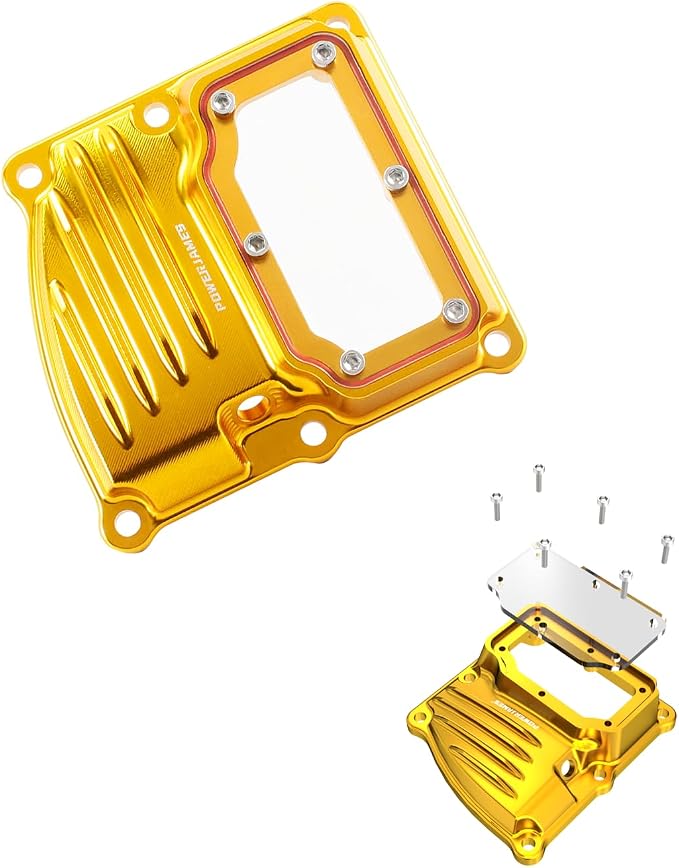POWER JAMES Aluminum Visible Transmission Top Cover Compatible with Harley Davidson 2018-2025 Softail, 2017-2025 Touring FLHX, FLHR, FLTR with M8 Models. (Gold)