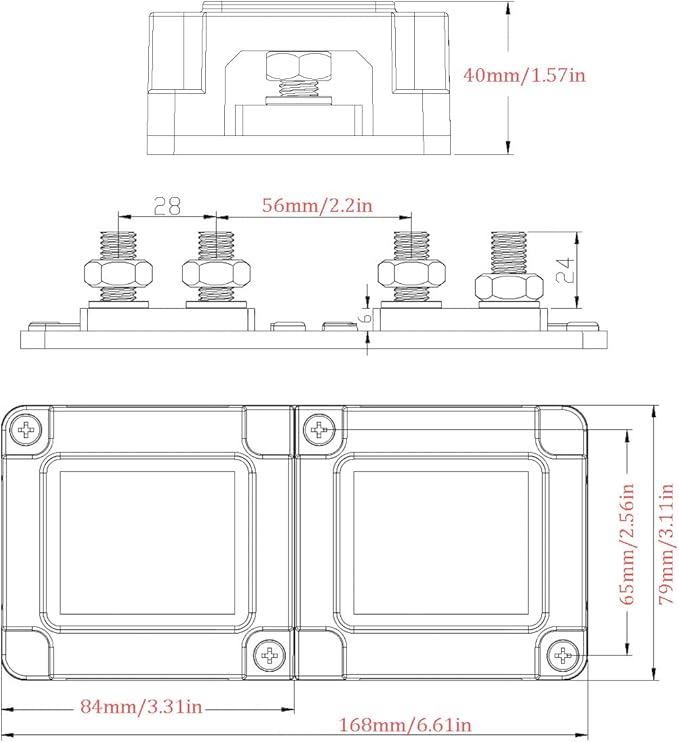 Bus Bar 12V-48V 400A Heavy Duty Module Copper Busbar Power Distribution Blocks with 8X 3/8" (M10) Posts Terminals DC Battery Buss Bars 400 Amp for Car RV Solar Automotive Boat Marine, Red&Black