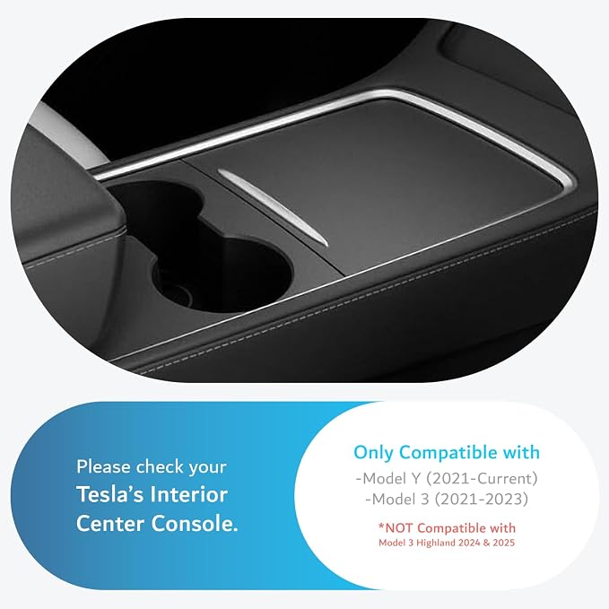 TUDIA Center Console Tray for Tesla Model 3 (2021-2023) / Model Y (2021-2025) + Tesla Key Card Holder with Air Tag Slot Bundle Set