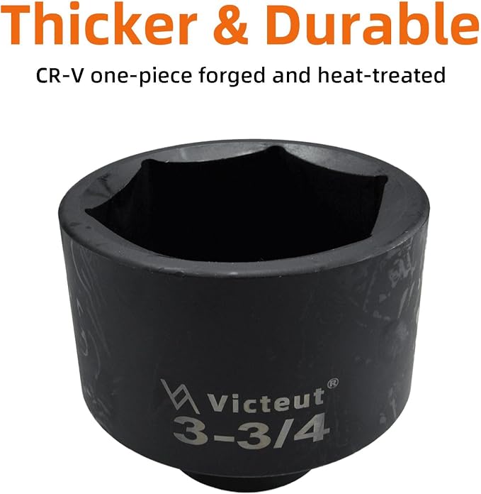 1" Drive 3-3/4" Jumbo Impact Socket, 6-Point, Heat Treated Cr-V Alloy Steel, One-Piece Forged, Surface Phosphating and Blackening Treatment, Anti-rust, Radius Corner Design, No Harm to Nut Corners
