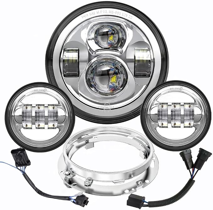 7 inch Motorcycle LED Headlight 4.5’’ Fog Passing Lights DOT Kit for Harley Davidson Street Electra Glide Ultra Limited Special CVO Tri Heritage Softail Deluxe Classic Road King Switchback Screamin