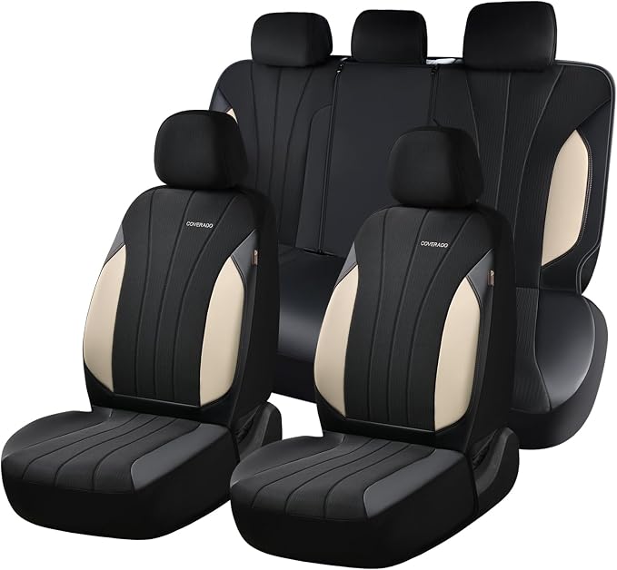 Coverado Seat Covers, Red Car Seat Covers Full Set, Automotive Seat Covers 5 Seats, Waterproof Black Car Seat Protectors Universal Fit for SUVs Trucks Sedans