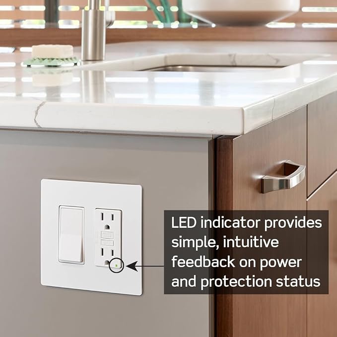 Leviton GFCI Outlet, 15 Amp, Self Test, Tamper-Resistant with LED Indicator Light, Protection from Electric Shock and Electrocution, GFTR1-I, Ivory