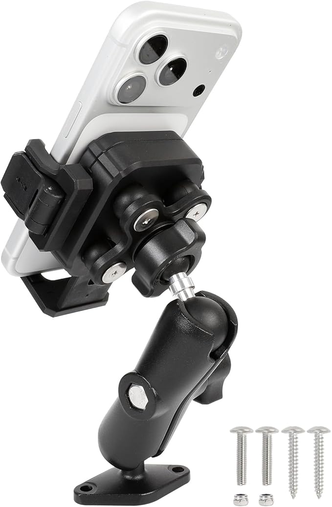Heavy Duty Phone Mount Holder with Vibration Dampener for Boat Truck Car [Camera Friendly] [1s Lock & Release] [Aluminum Screw-Mounted AMPS Diamond Base & Medium Arm], Fits 4.7-7.2" Cell Phones