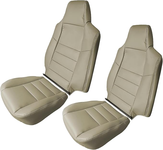 Car Seat Covers Bottom & Top Leather Seat Covers Front Seats Cover Tan Fit for Ford F-250 F-350 Super Duty 2002 2003 2004 2005 2006 2007 Driver and Passenger Leather Seat Covers Replacement