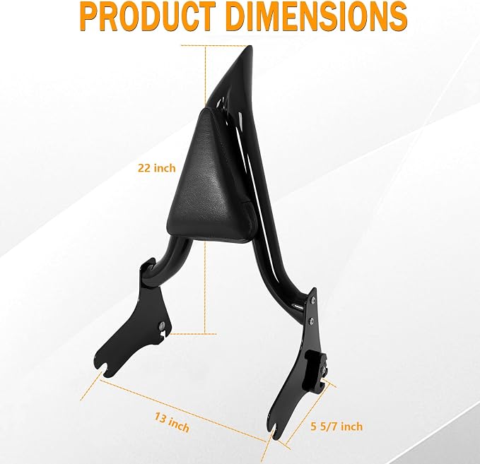 Black Detachable 1.5" Sissy Bar Passenger Backrest Rear Pad for Harley Davidson Touring 97-08 Road King Electra Glide Street Glide Back Rest FLHR FLHX FLHT FLTR [20" Tall]
