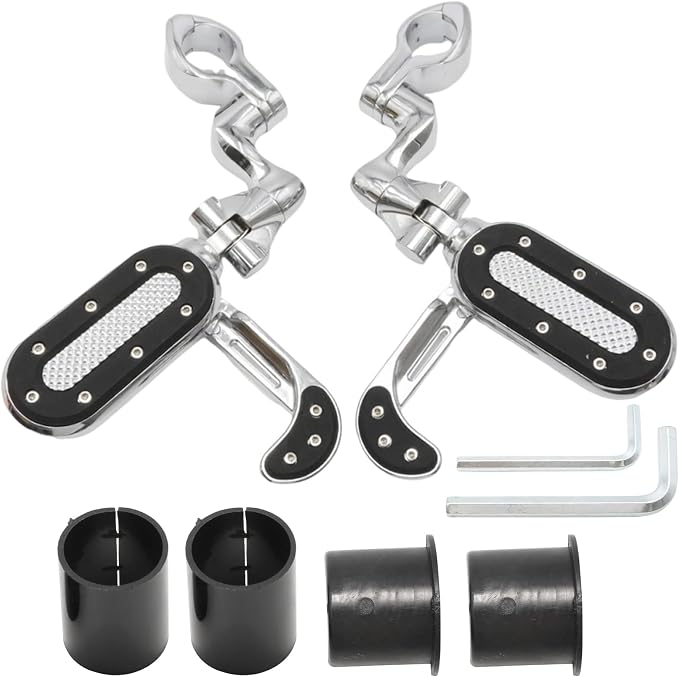 Adjustable Foot Pegs for 1.25" Engine Guard, Replacement for Road Street Glide Sportster Road King Electra Glide, Motorcycle Highway Pegs with Flip-out Heel Rests