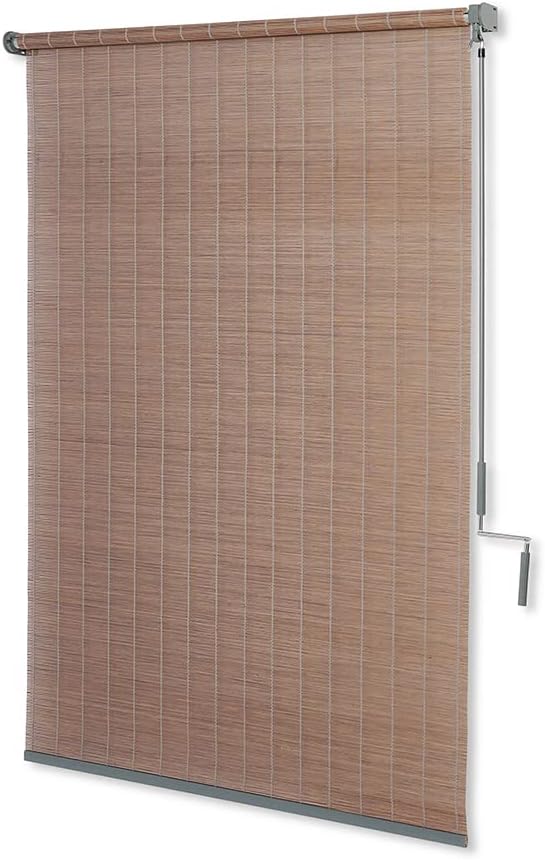 Coolaroo Wand Operated Outdoor Roller Shade – Cordless Sun Blocking Window Blind for Patio, Deck, or Sunroom – Fade Resistant, Smooth Wand Operation, Kid-Safe, Hardware Included, 4' x 6', Teak
