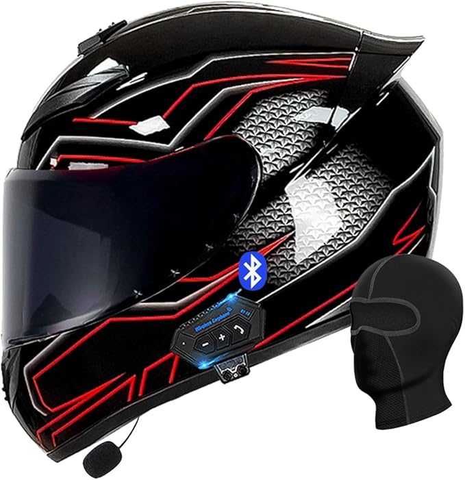 Motorcycle Bluetooth Full Face Helmet, Integrated Bluetooth Helmet, DOT/ECE Approved Full Face Flip Up Helmet, Multiple Vents Motorbike Helmet with Microphone for Adults 55-64CM, M(57~58cm)